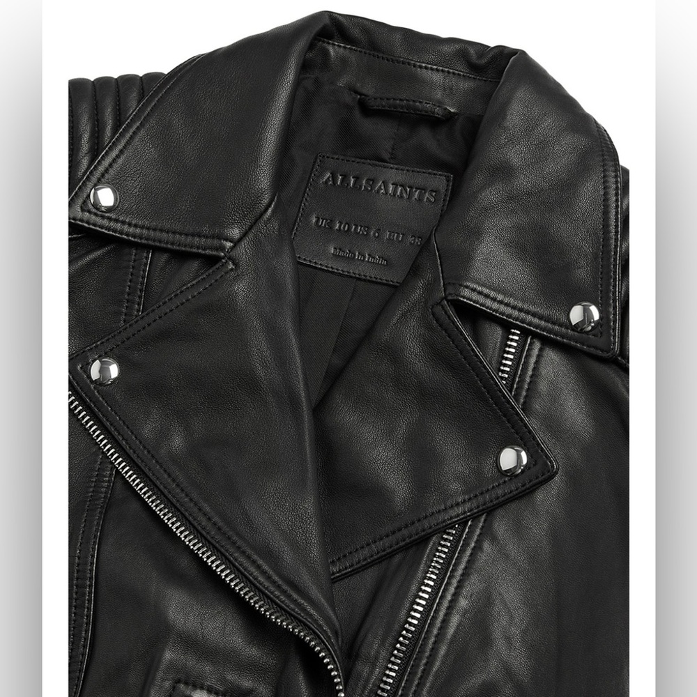 NEW AllSaints Estella Leather Biker Jacket Size 0 - Picture 6 of 11